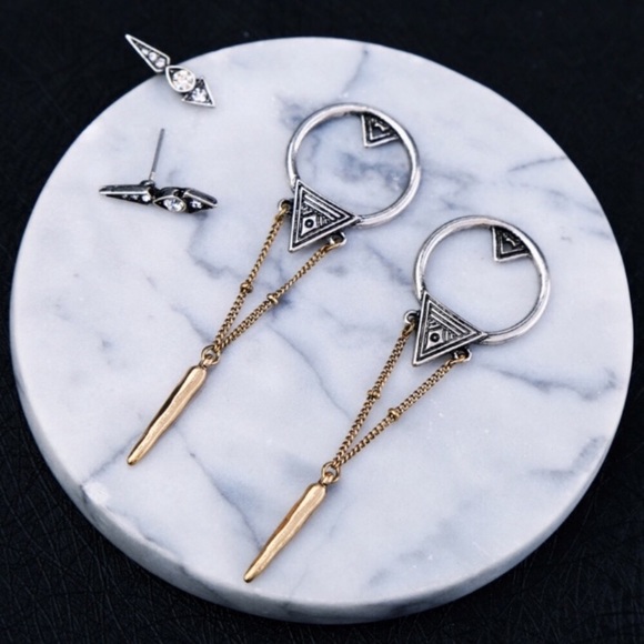 New”Two Tone Diamond Boho Earrings - Picture 7 of 7